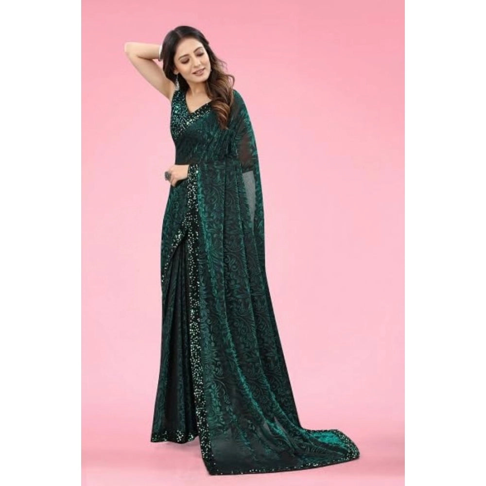 Green lycra saree for women — pallu detail