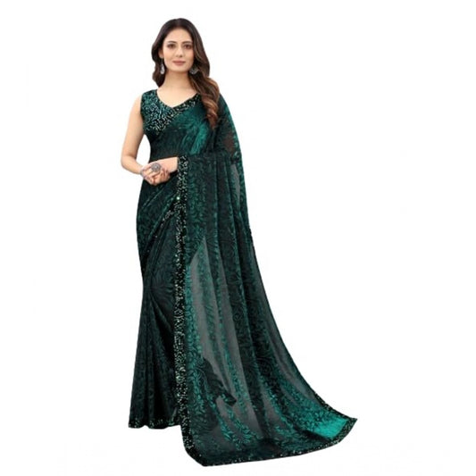Green lycra saree for women — pallu detail