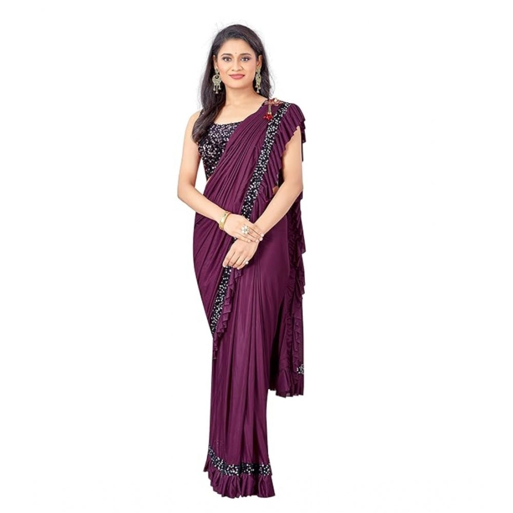 Wine lycra saree for women — pallu detail