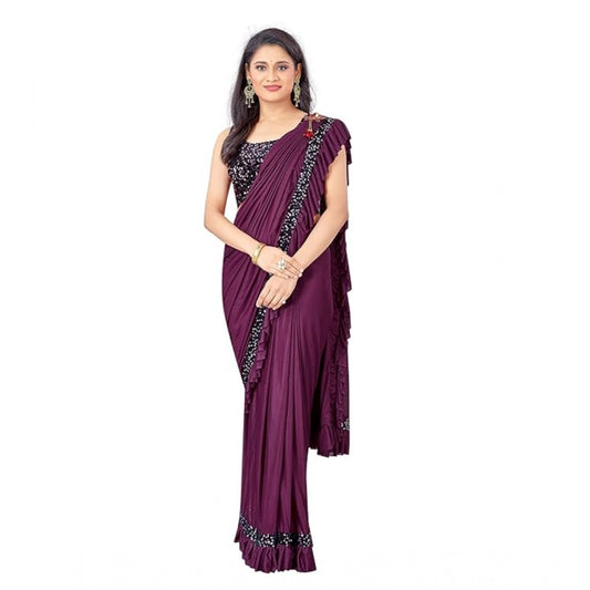 Wine lycra saree for women — pallu detail