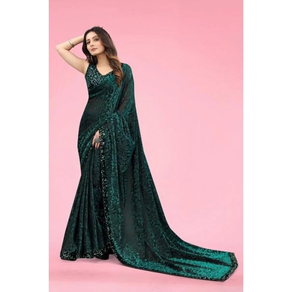 Green lycra saree for women — pallu detail