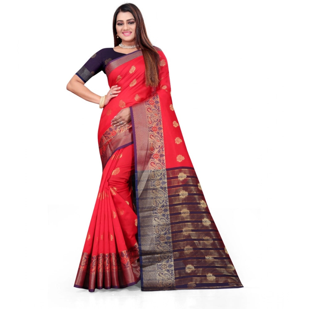 Red silk blend saree for women — pallu detail