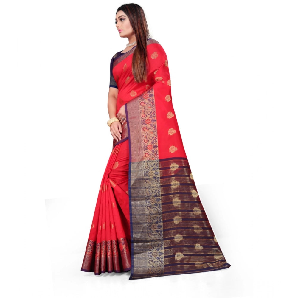 Red silk blend saree for women — pallu detail