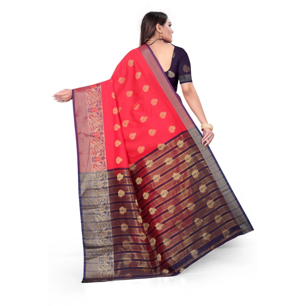Red silk blend saree for women — pallu detail