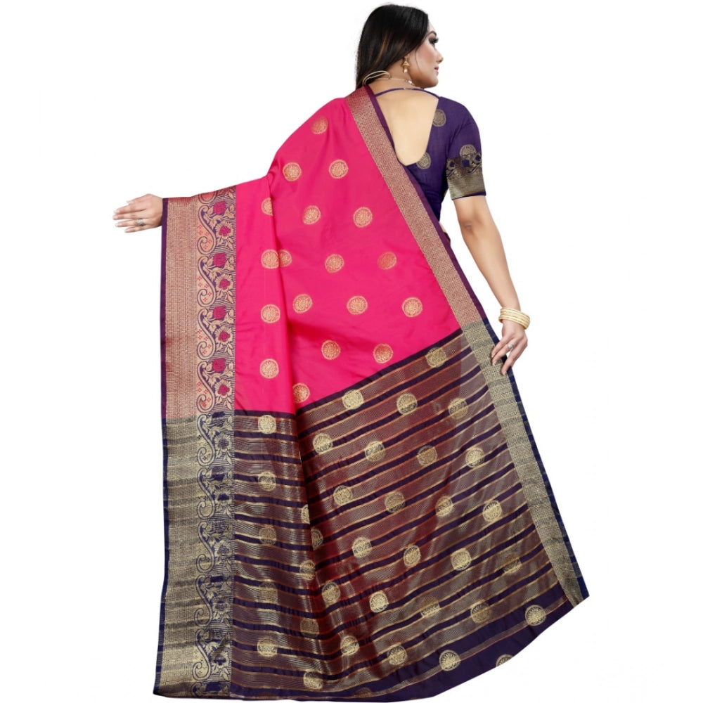 Blue-Pink silk blend saree for women — pallu detail