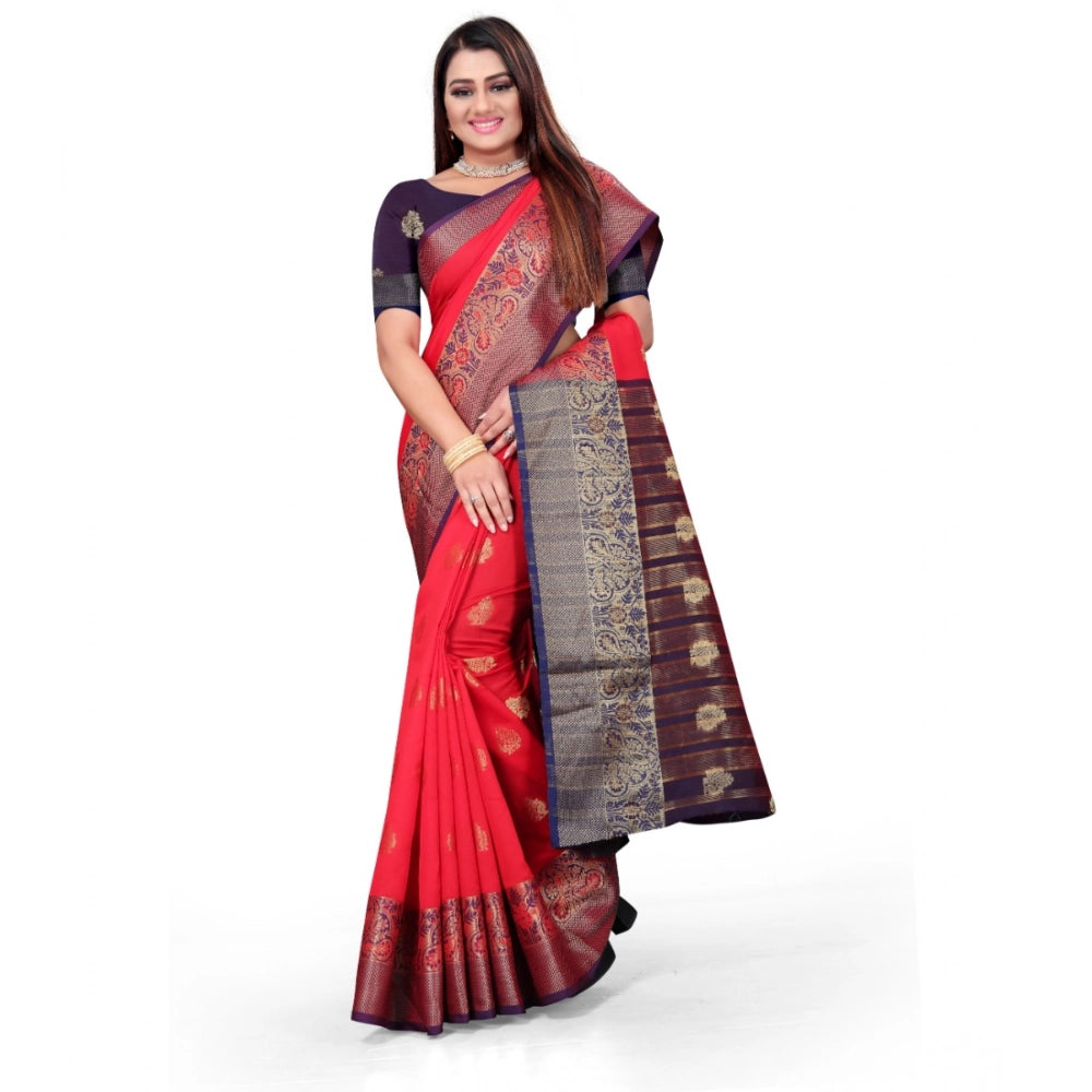 Red silk blend saree for women — pallu detail