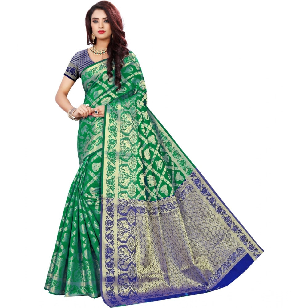 Green jacquard saree for women — pallu detail
