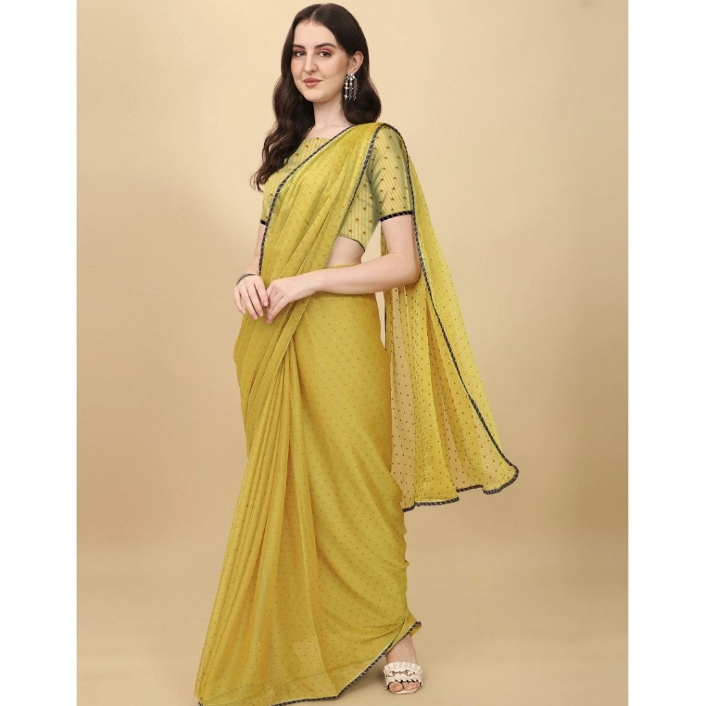 Mustard silk blend saree for women — pallu detail
