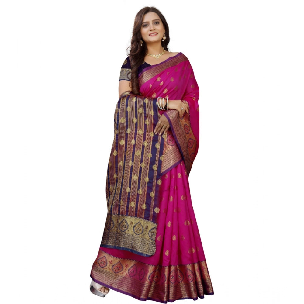 Purple-Pink silk blend saree for women — pallu detail
