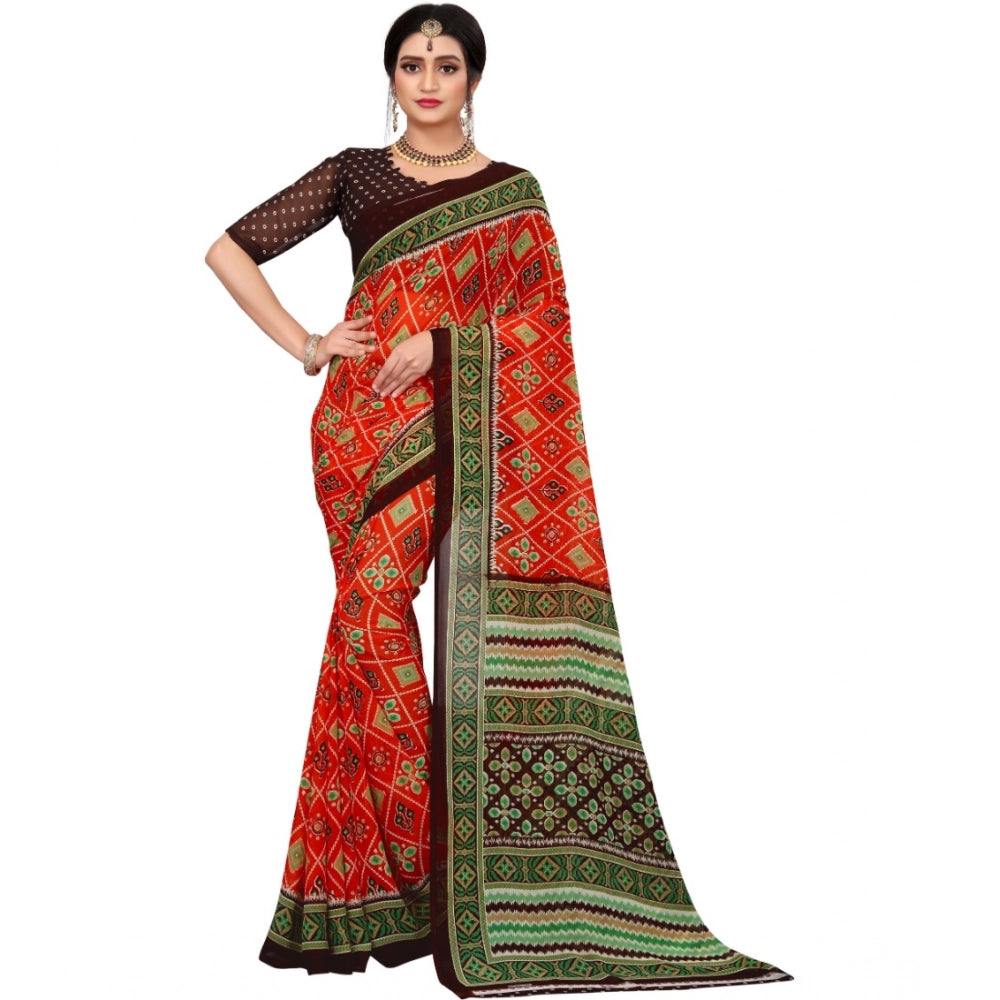 Orange georgette saree for women — pallu detail