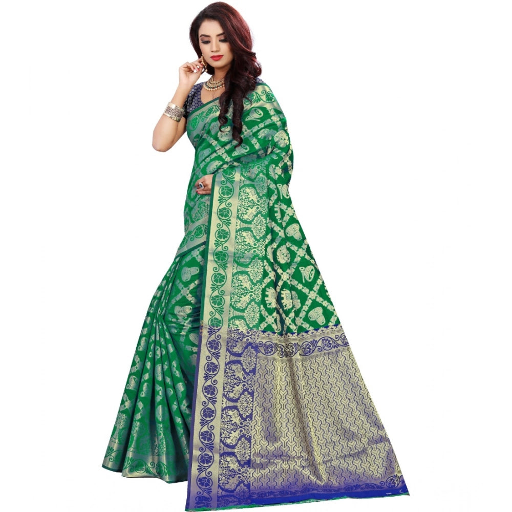 Green jacquard saree for women — pallu detail