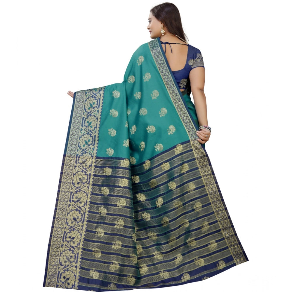 Dark Blue-Green silk blend saree for women — pallu detail