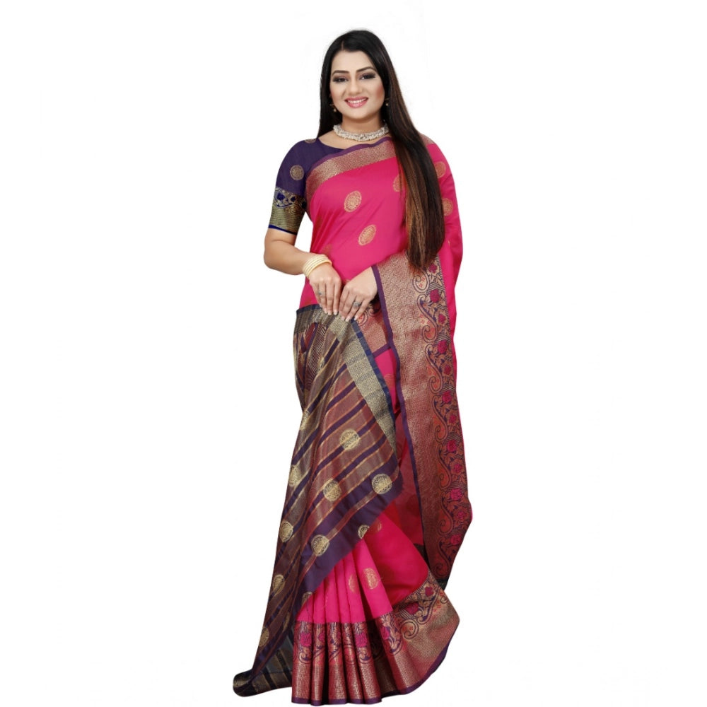 Blue-Pink silk blend saree for women — pallu detail