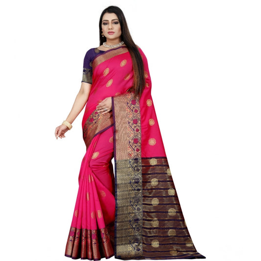 Blue-Pink silk blend saree for women — pallu detail