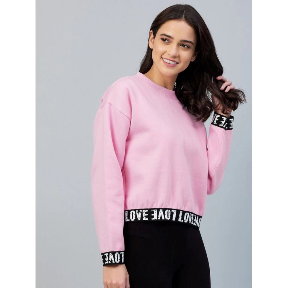 Pink fleece sweatshirt for women — close-up