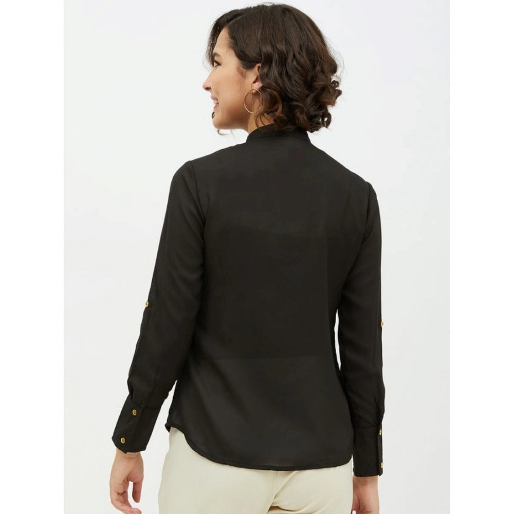 Black polyester shirt for women — detail view