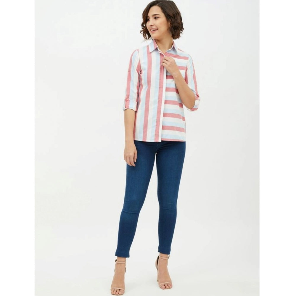 Pink cotton shirt for women — side angle