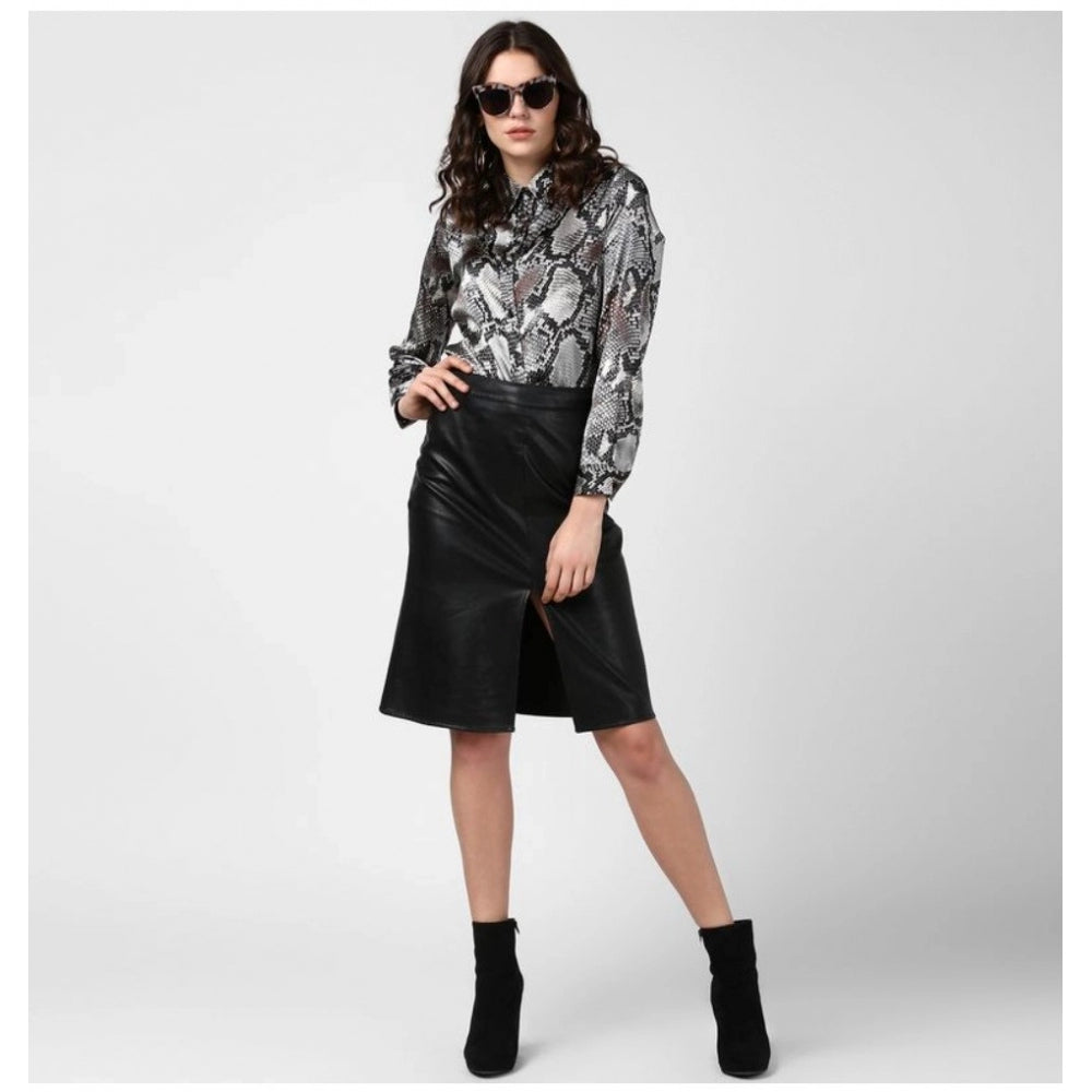 Black & Grey satin shirt for women — side angle