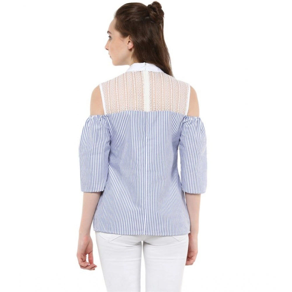 Blue cotton top for women — detail view
