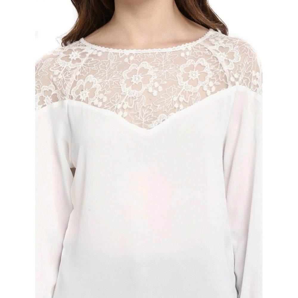 White polyester georgette top for women — close-up