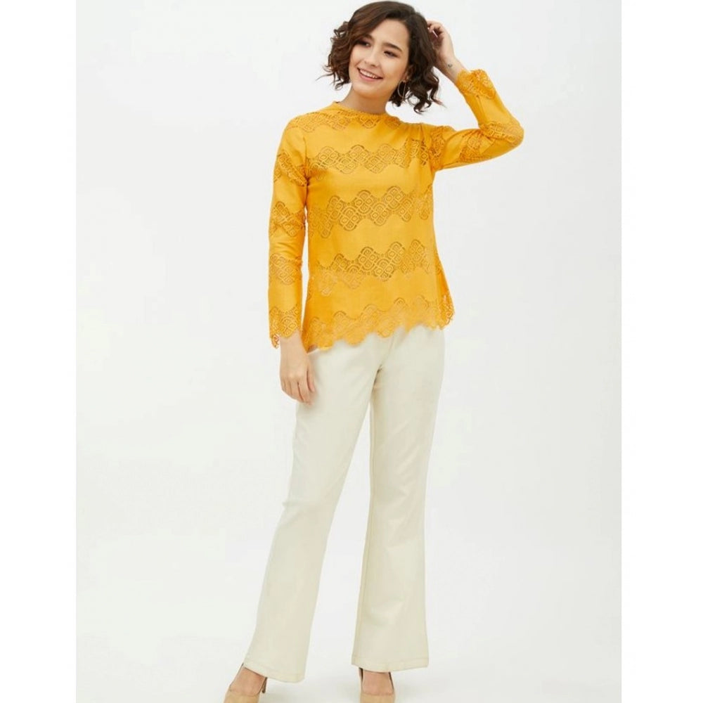 Yellow cotton top for women — side angle