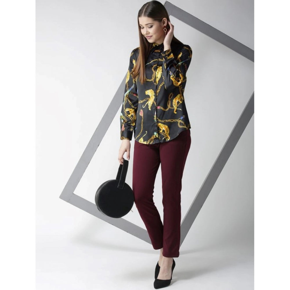 Black & Gold satin shirt for women — side angle