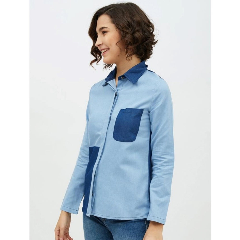 Blue denim shirt for women — close-up