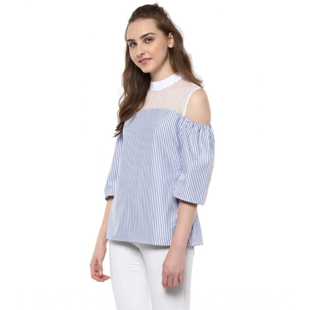 Blue cotton top for women — close-up