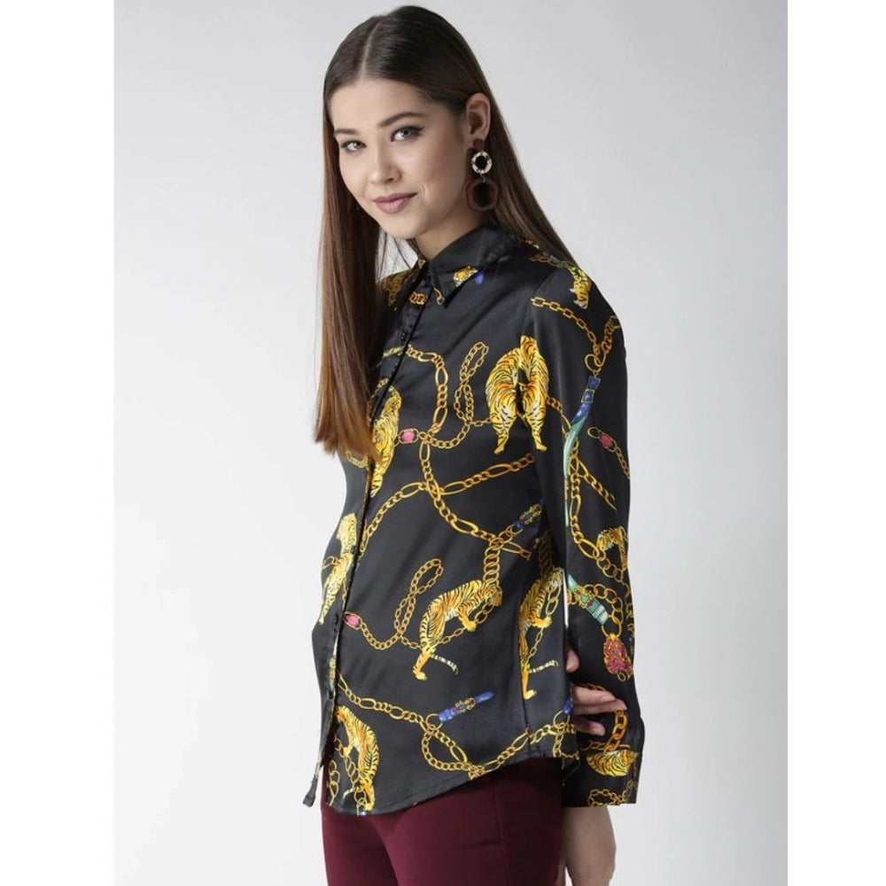 Black & Gold satin shirt for women — styled view