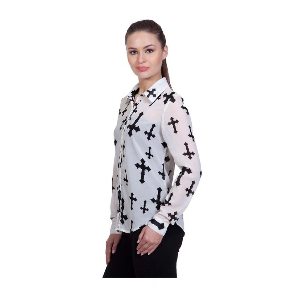 White polyester shirt for women — styled view