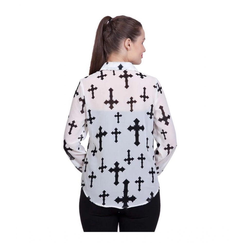 White polyester shirt for women — detail view
