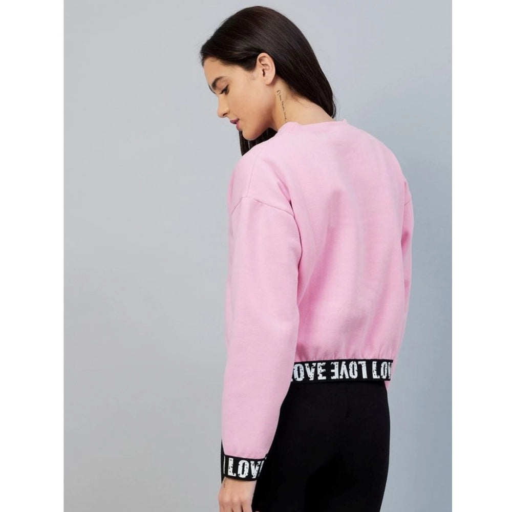 Pink fleece sweatshirt for women — side angle
