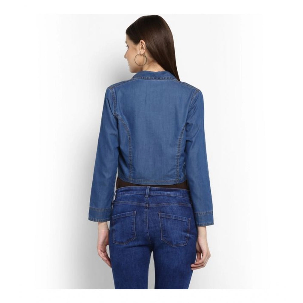 Blue denim shrug for women — detail view