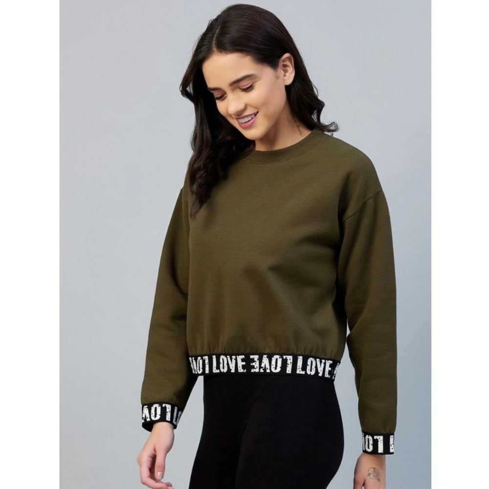 Olive fleece sweatshirt for women — styled view