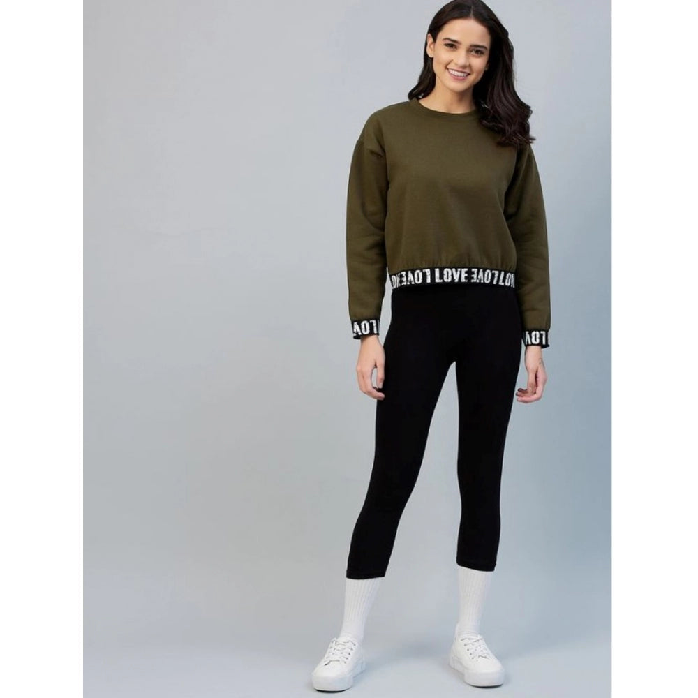 Olive fleece sweatshirt for women — detail view