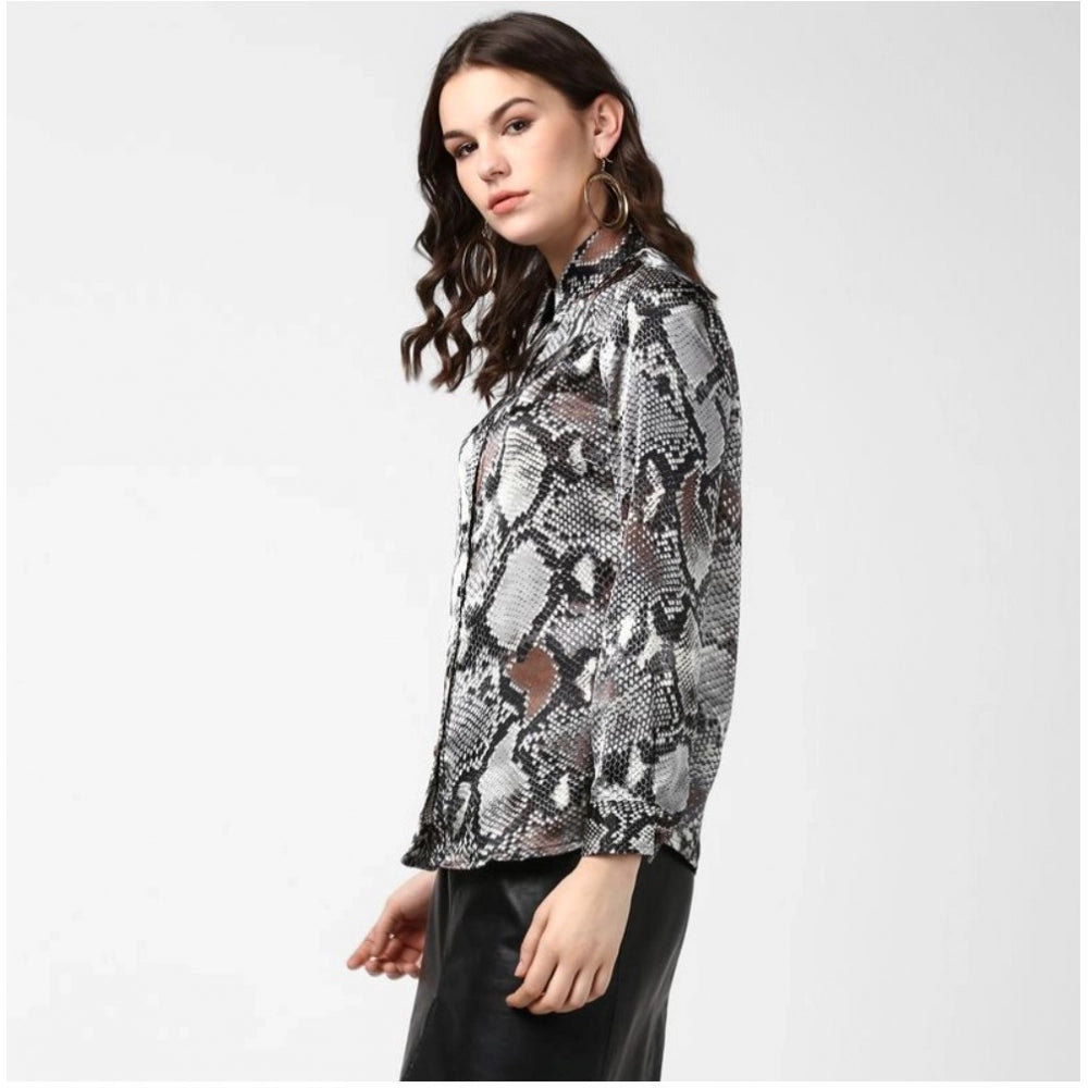 Black & Grey satin shirt for women — close-up