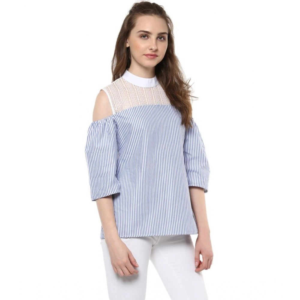 Blue cotton top for women — styled view