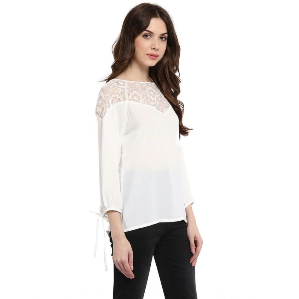 White polyester georgette top for women — side angle