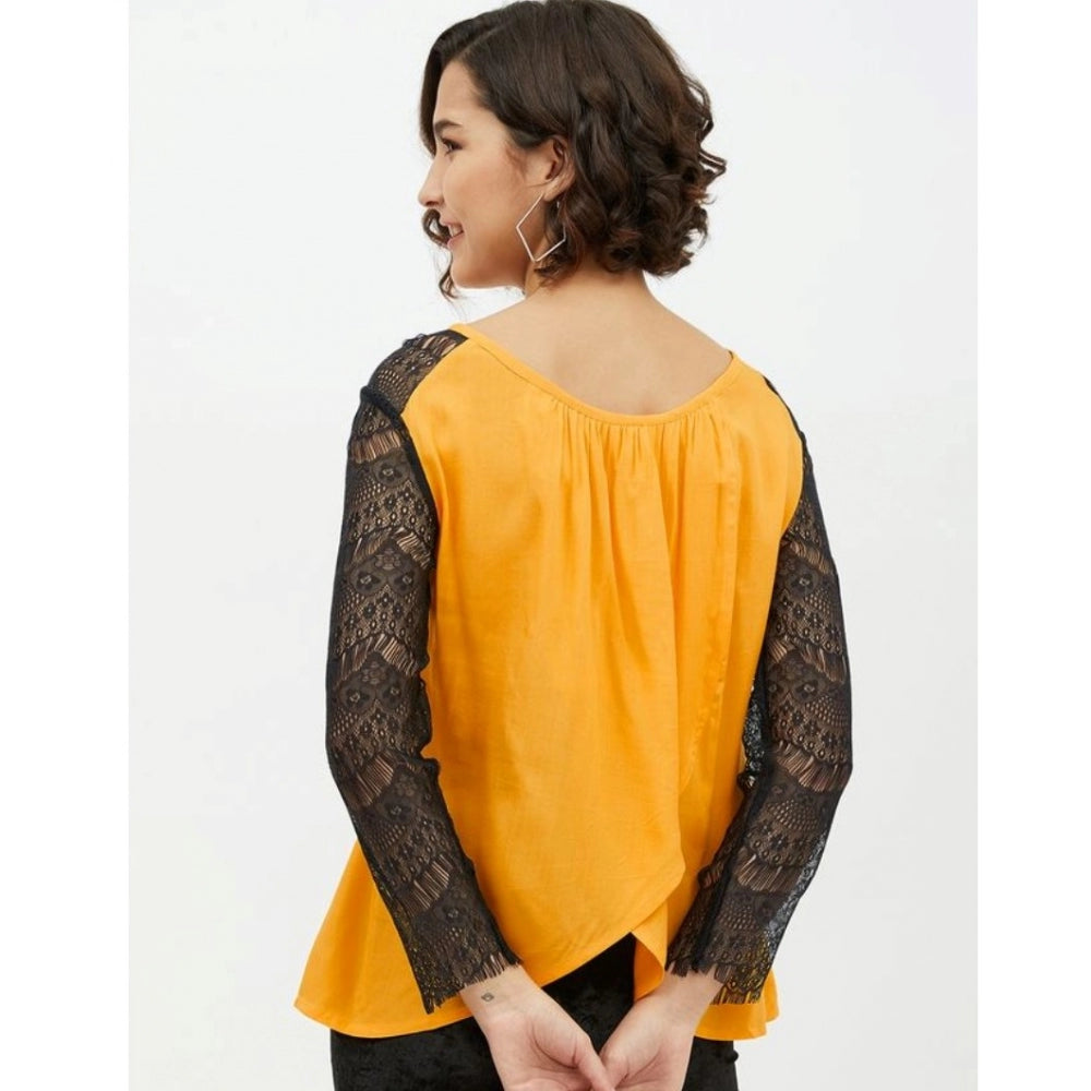 Yellow rayon top for women — detail view