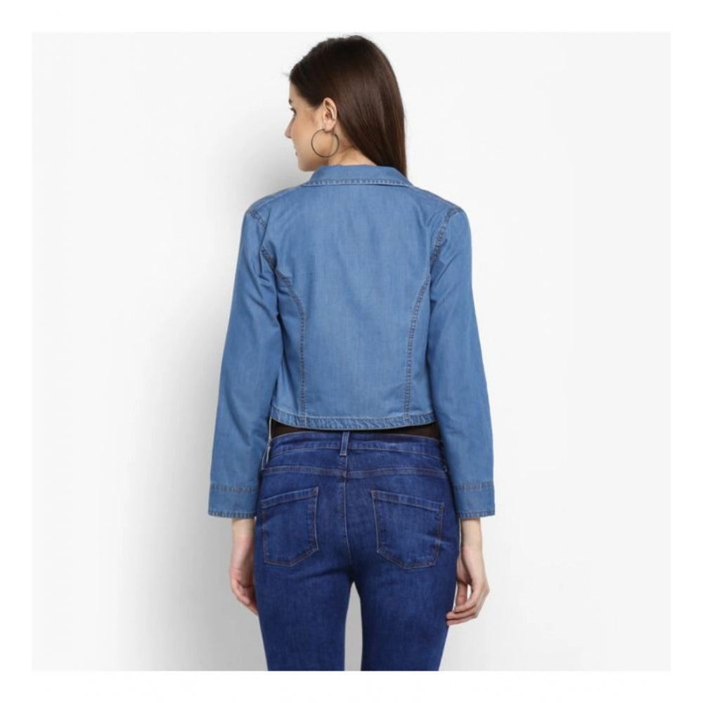 Blue denim shrug for women — detail view
