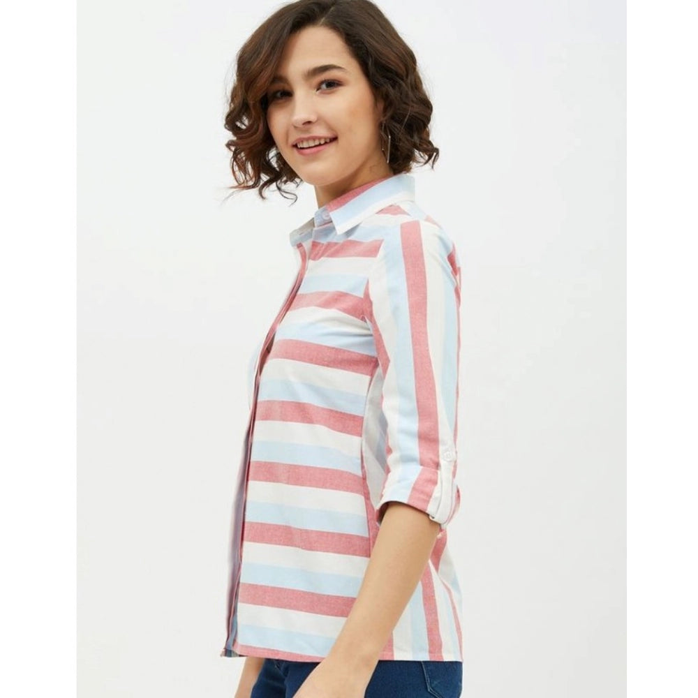 Pink cotton shirt for women — close-up