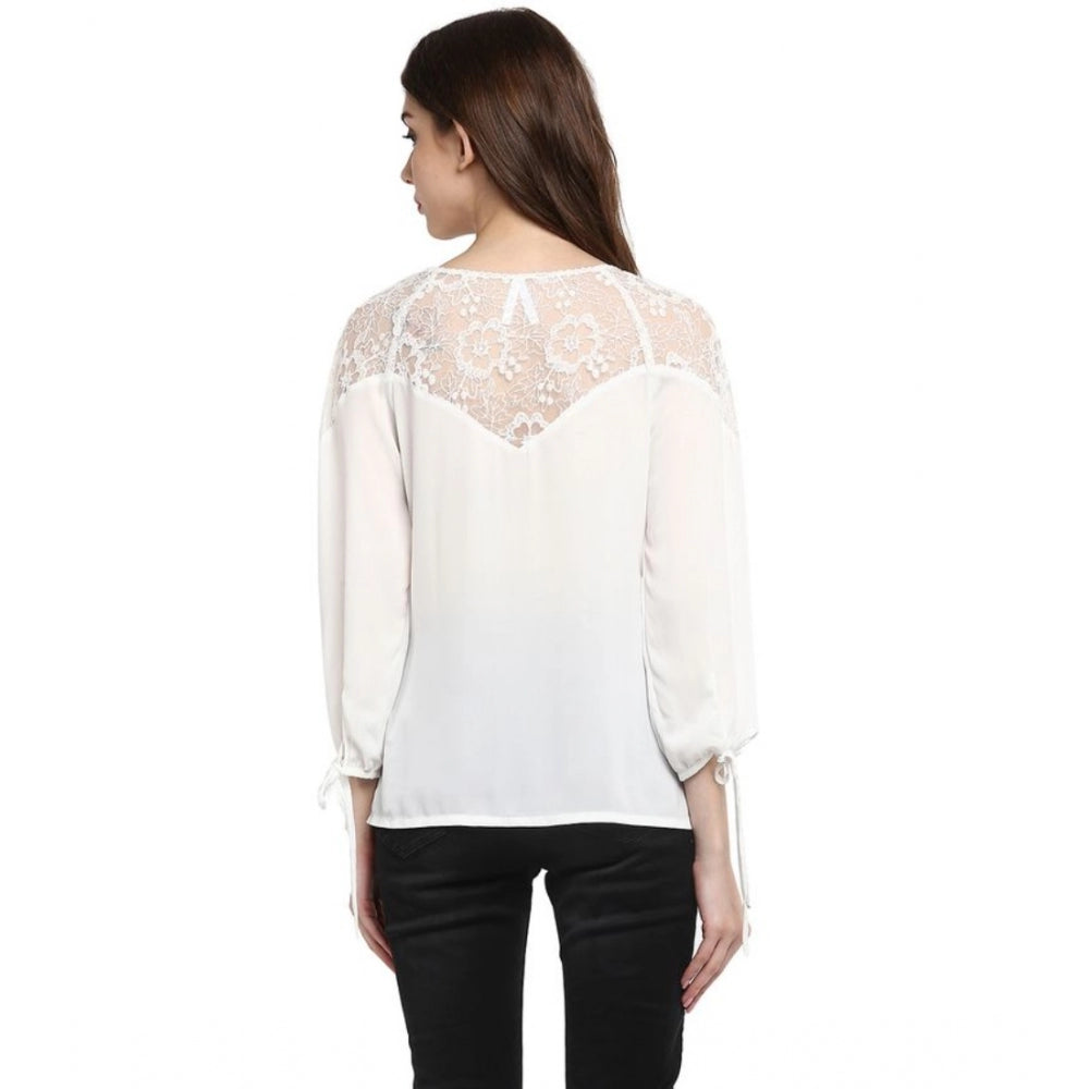 White polyester georgette top for women — detail view