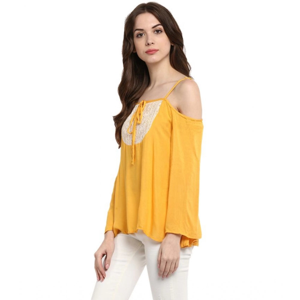 Mustard Yellow rayon top for women — close-up