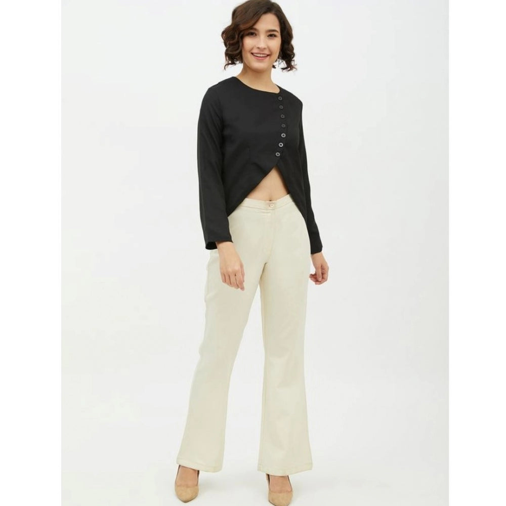 Black polyester top for women — side angle