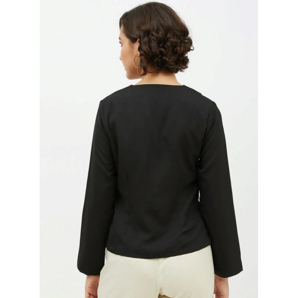 Black polyester top for women — detail view