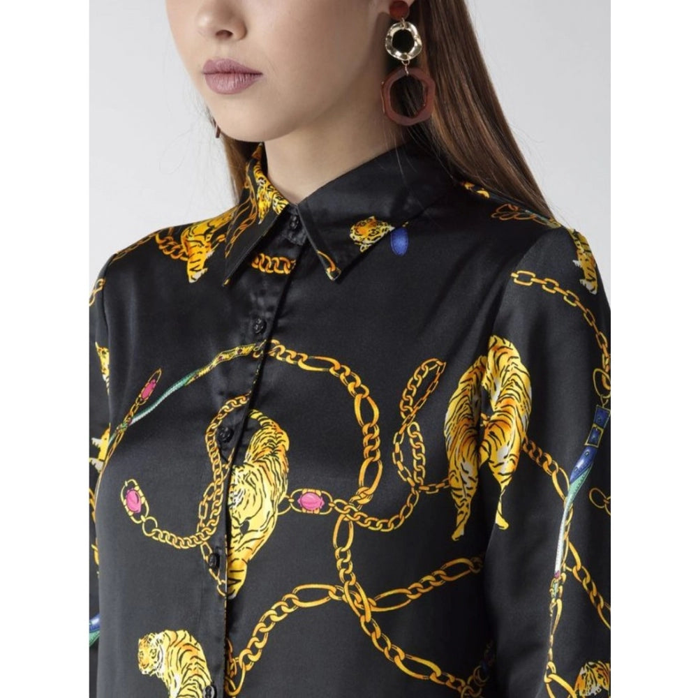 Black & Gold satin shirt for women — close-up