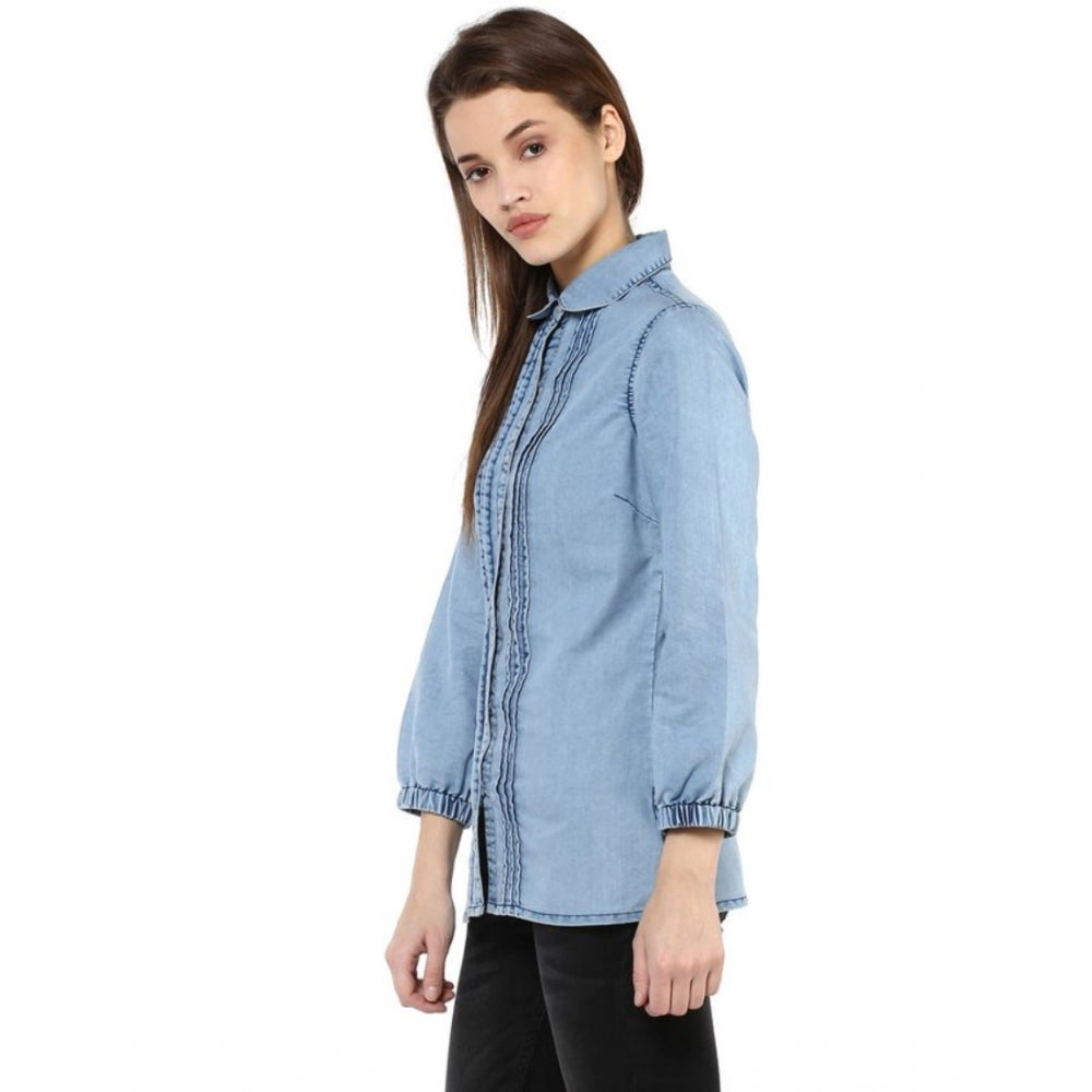 Blue denim shirt for women — close-up