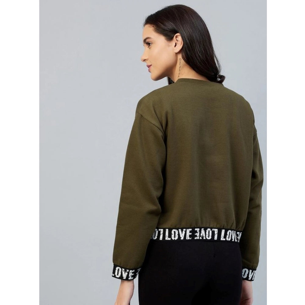 Olive fleece sweatshirt for women — side angle