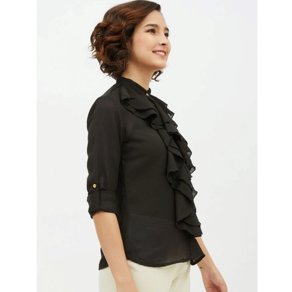 Black polyester shirt for women — styled view