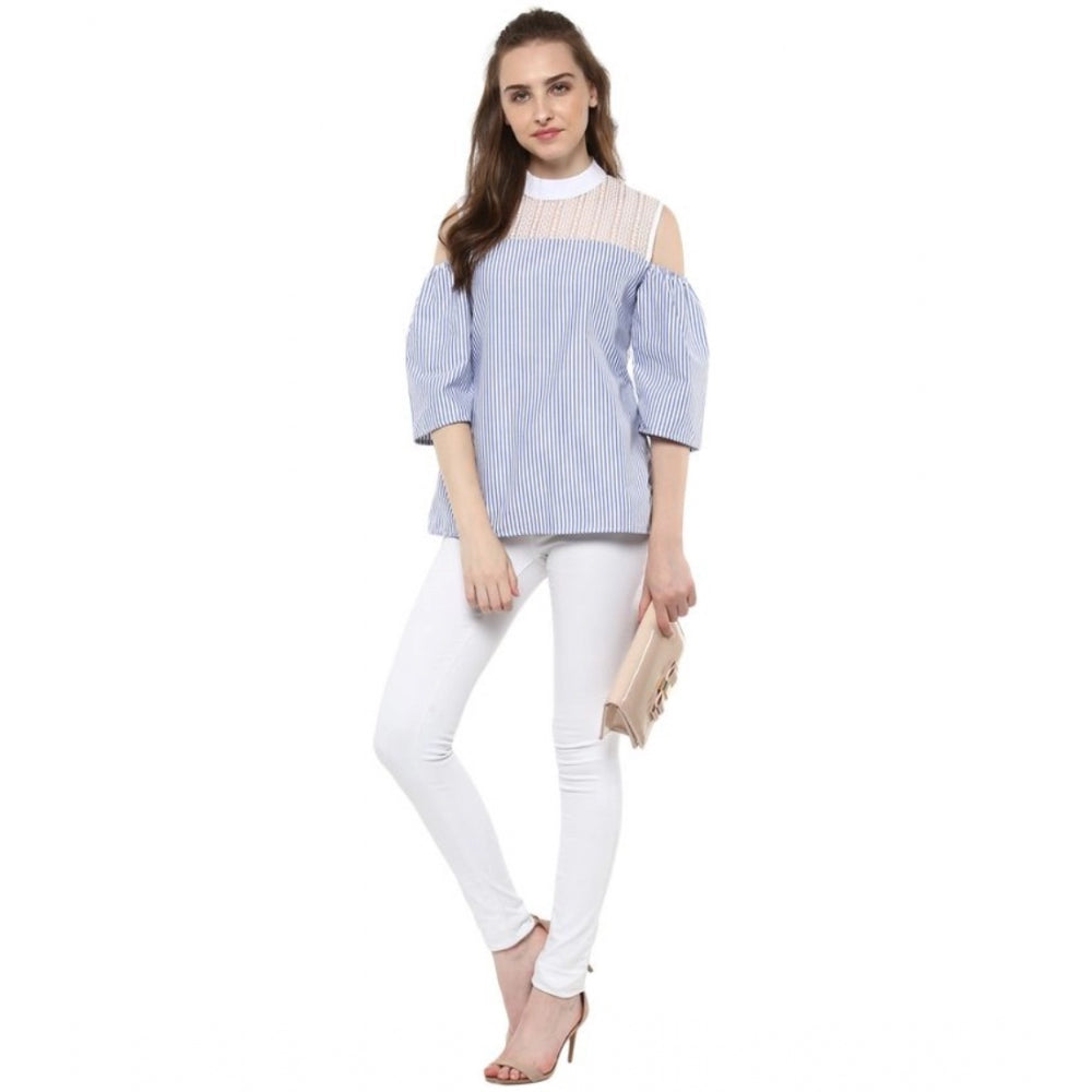 Blue cotton top for women — side angle